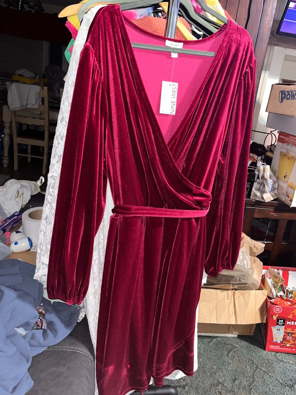 Nine West Women's Velvet Wrap Dress in Deep Red